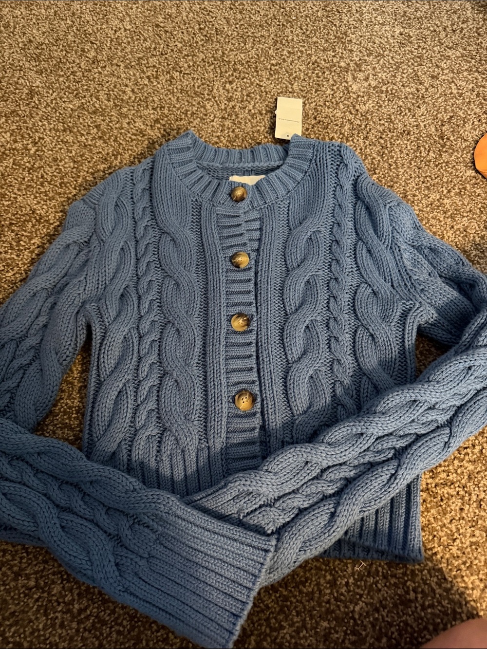 Abercrombie & Fitch Blue Cable-Knit Button Cardigan